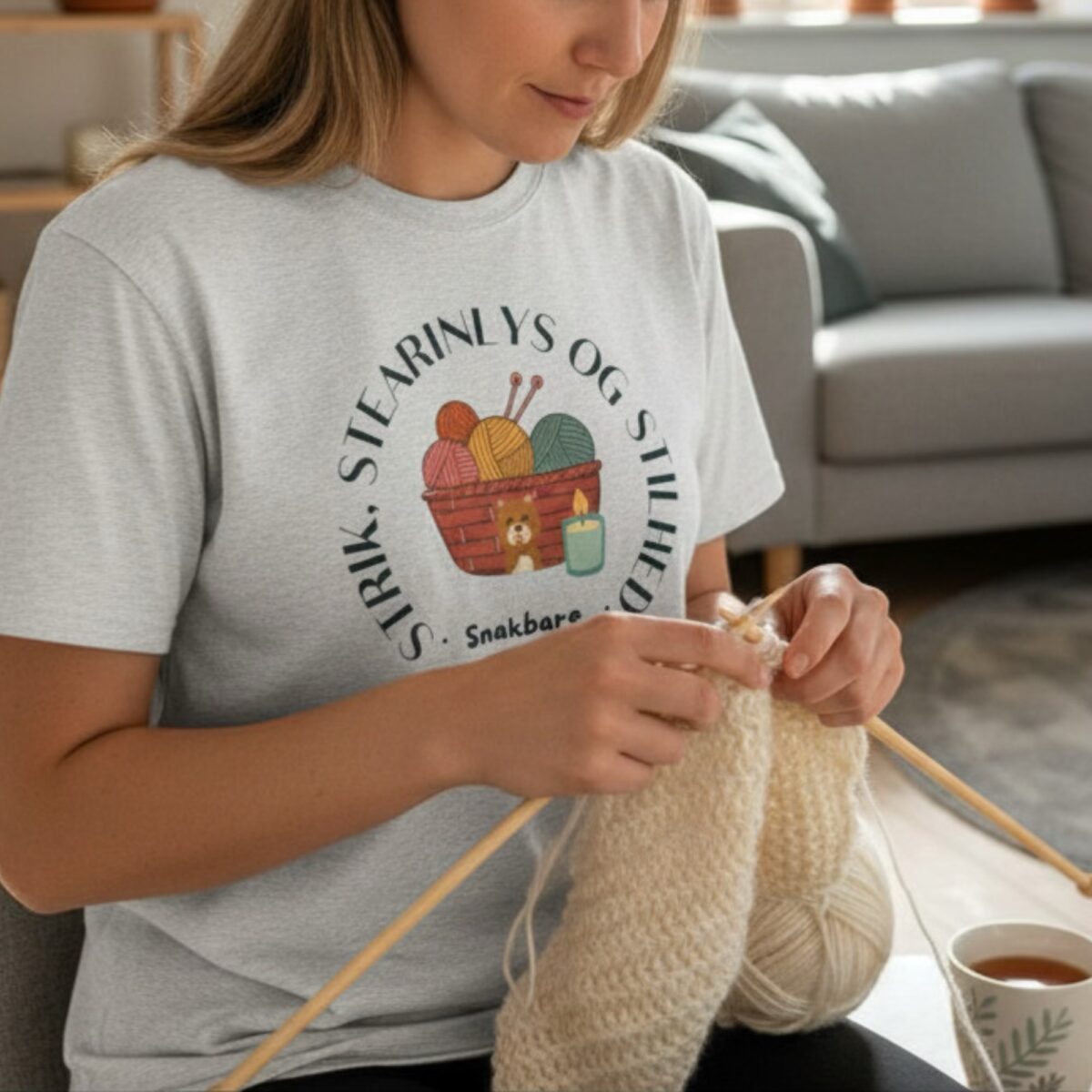 Alternative view of Strik, stearinlys og stilhed – Unisex T-shirt med hygge-statement