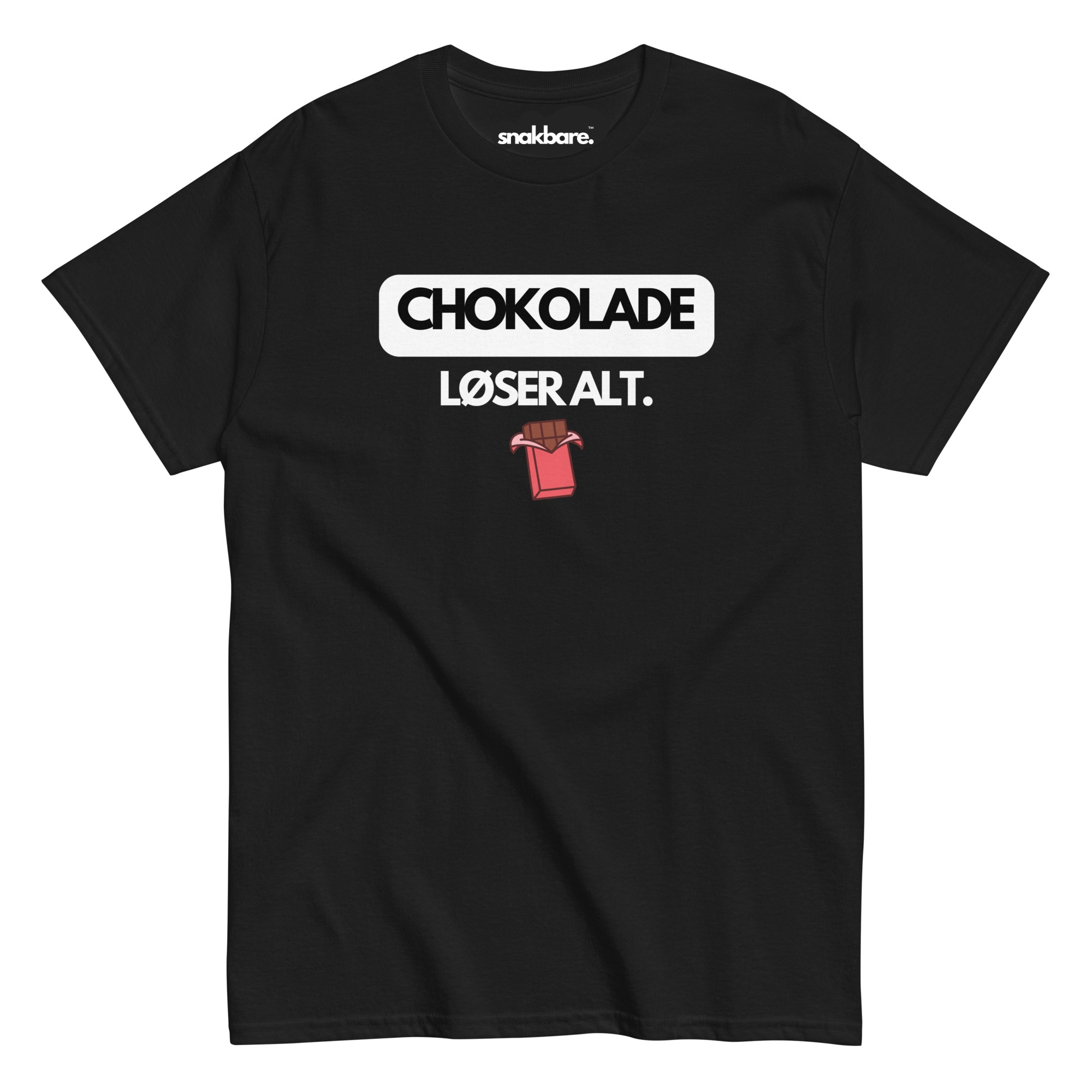 Chokolade løser alt. – Classic unisex T-shirt med chokoladestykke