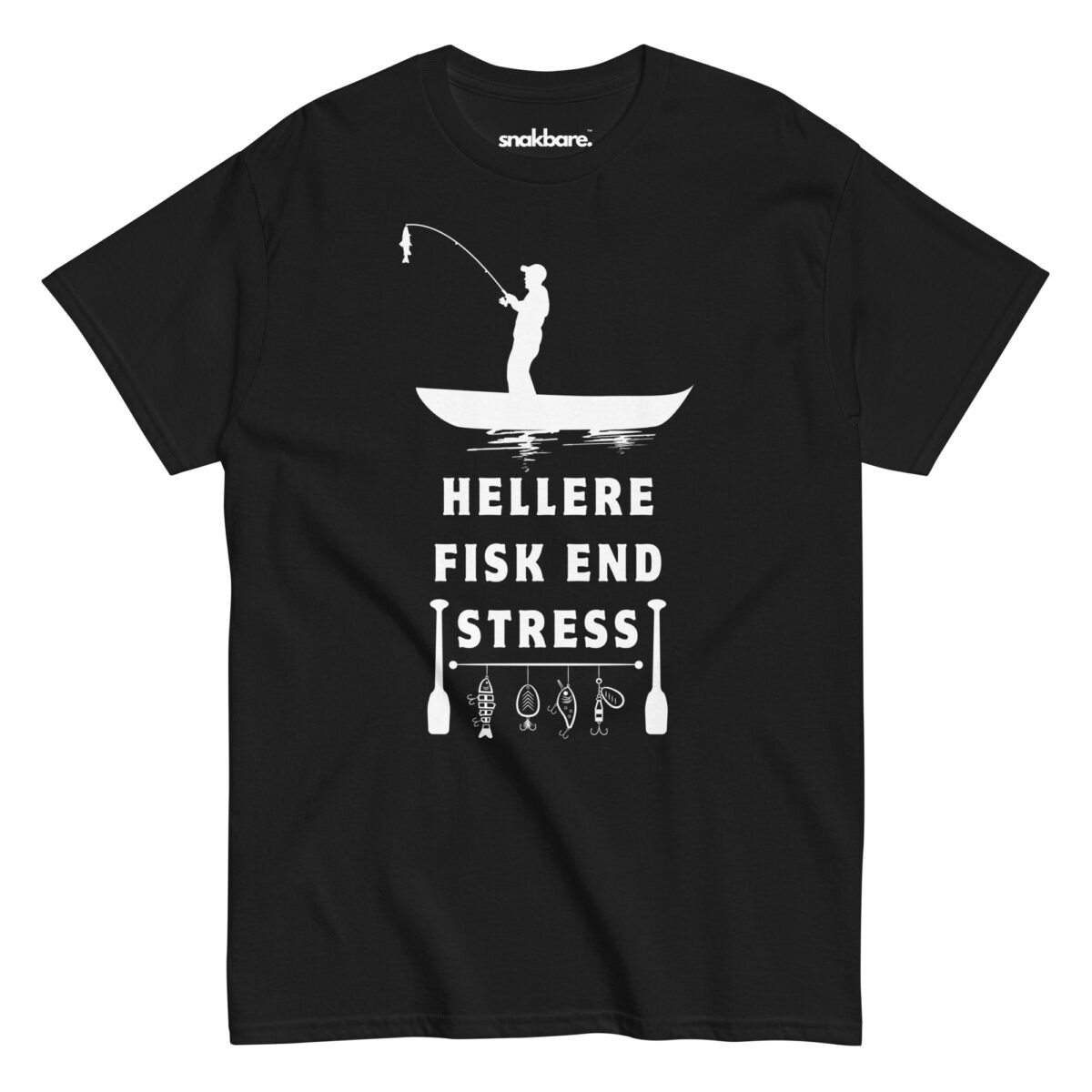 Alternative view of Hellere fisk end stress – unisex T-shirt til lystfiskere og hygge