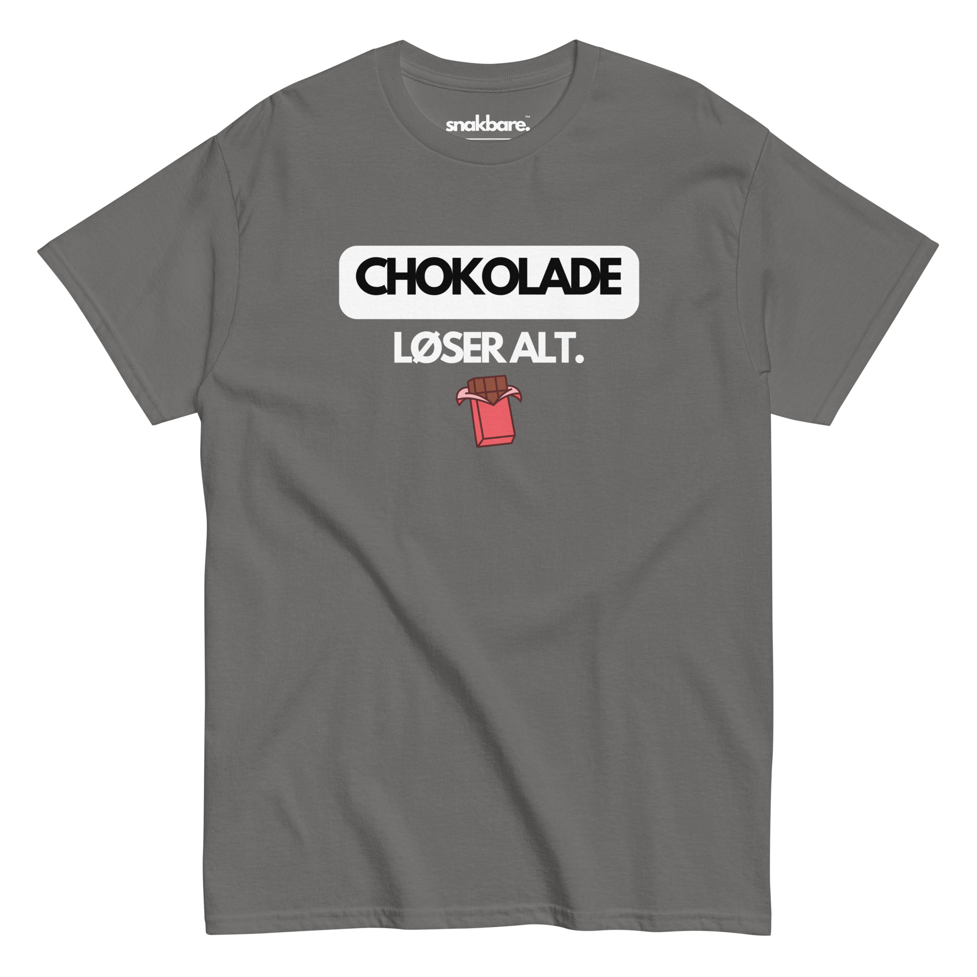 Chokolade løser alt. – Classic unisex T-shirt med chokoladestykke - Billede 4