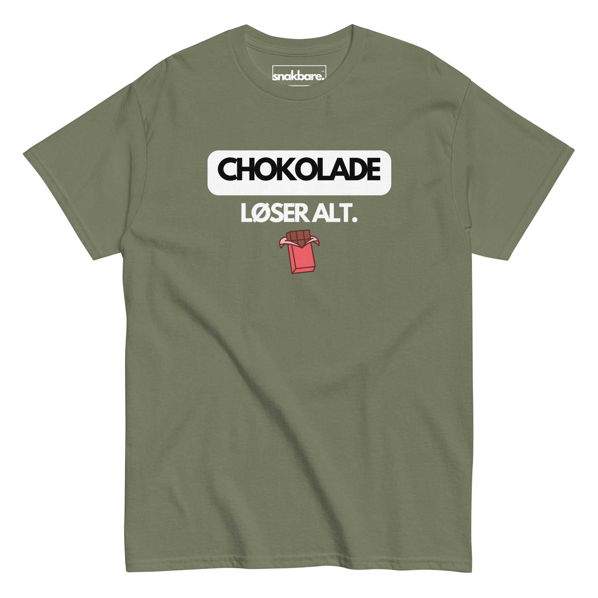 Chokolade løser alt. – Classic unisex T-shirt med chokoladestykke - Billede 6