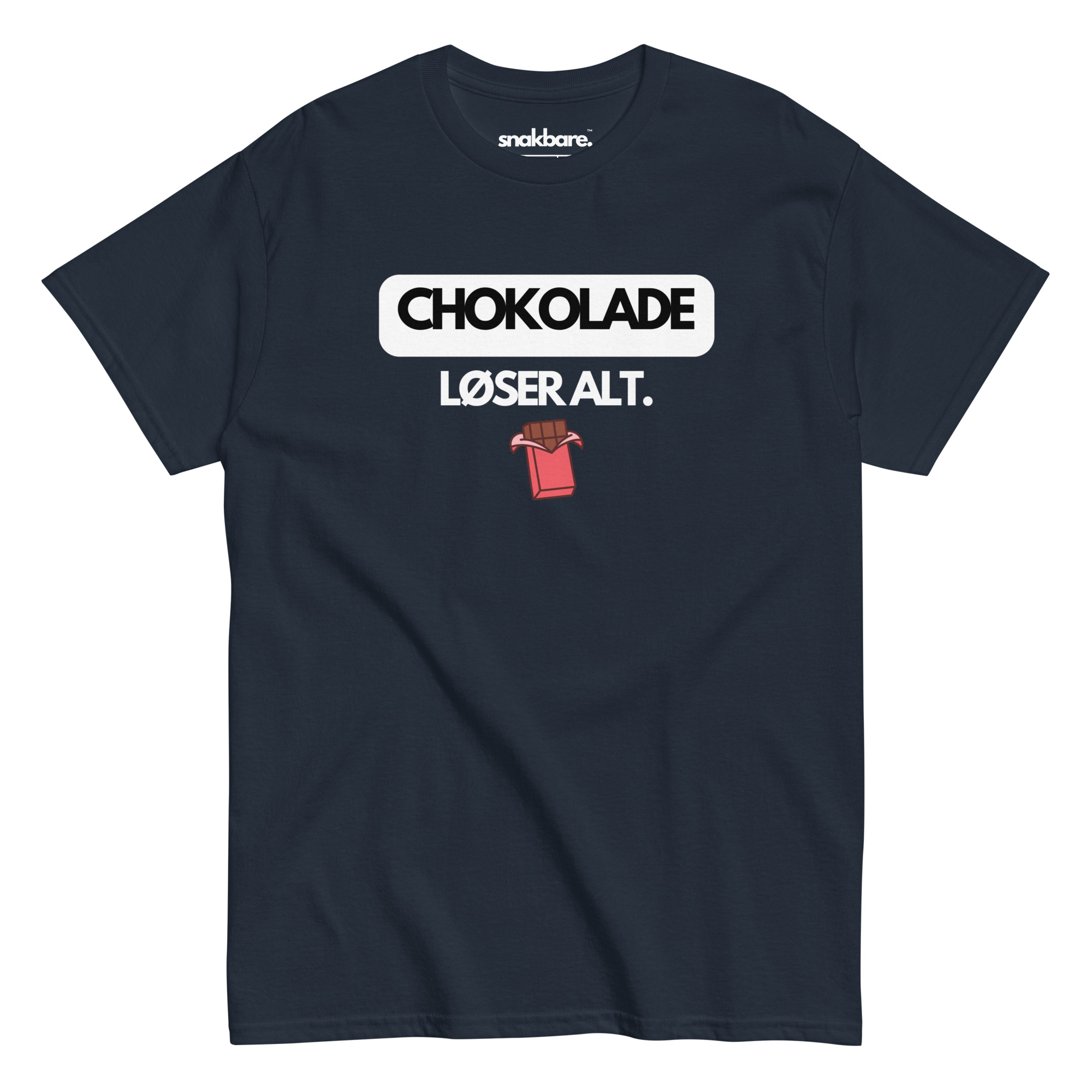 Chokolade løser alt. – Classic unisex T-shirt med chokoladestykke - Billede 5