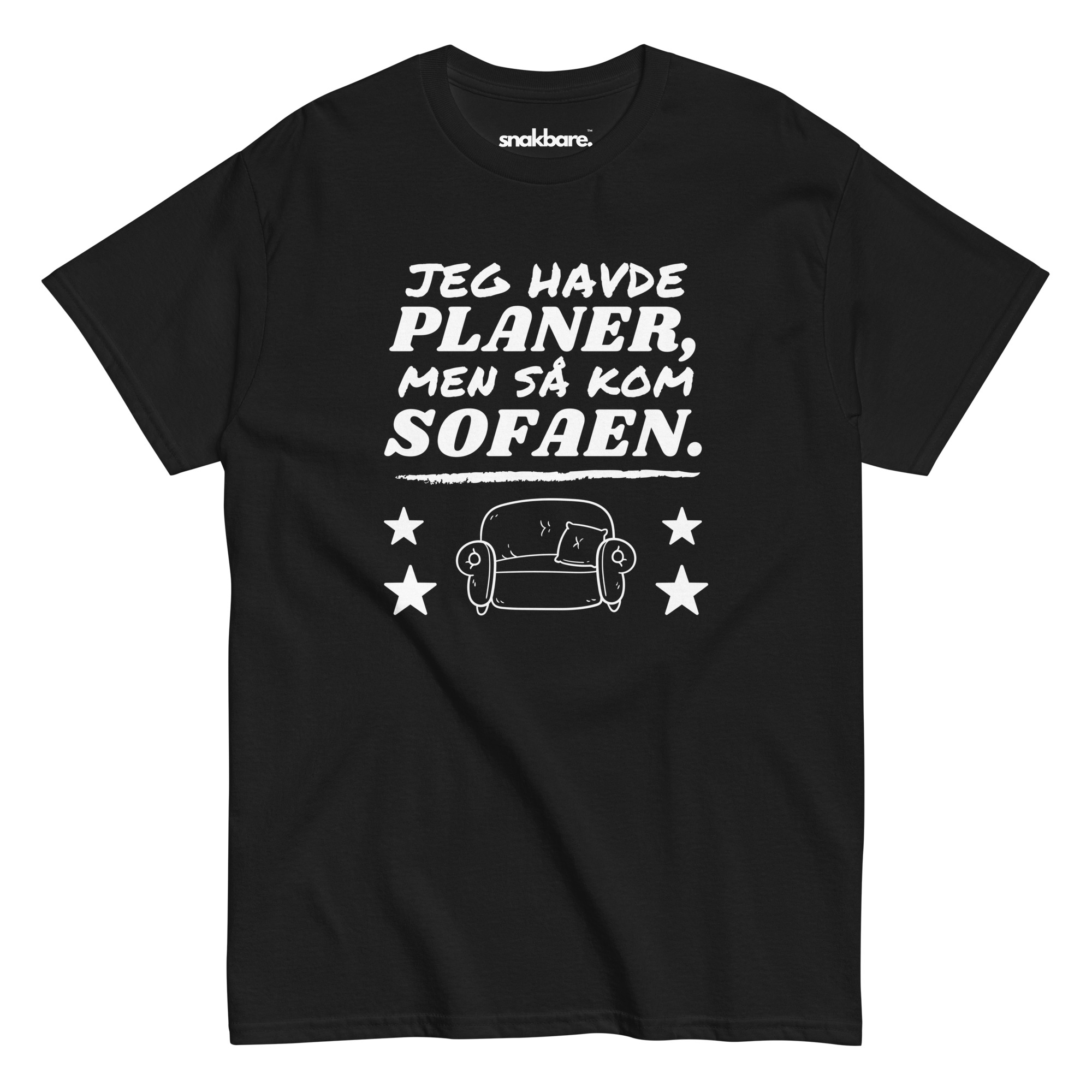 Jeg havde planer, men så kom sofaen – Unisex T-shirt med humoristisk statement