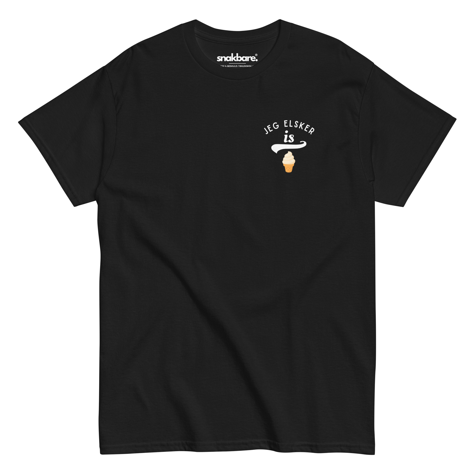 Jeg elsker is – Unisex T-shirt med diskret brystprint