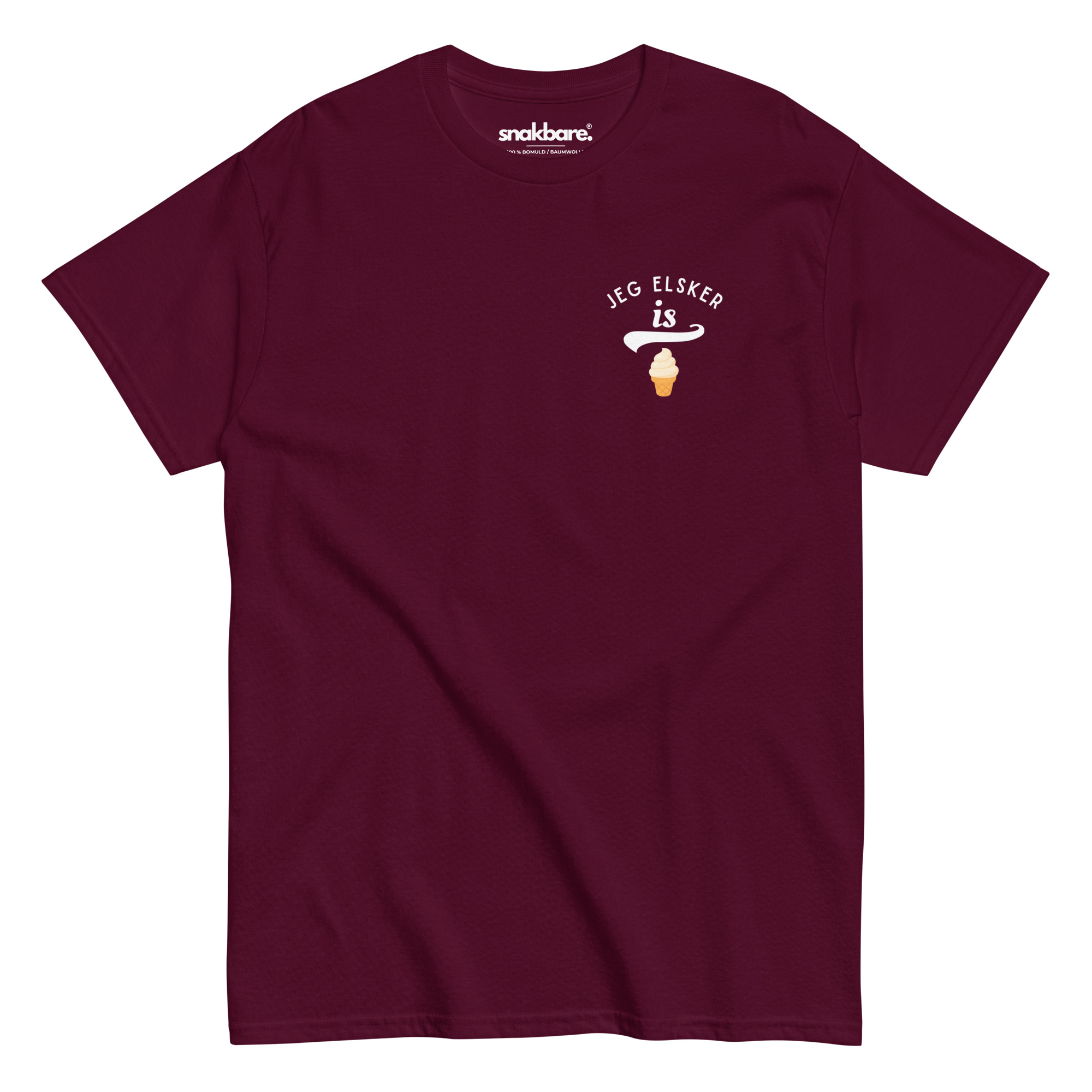 Jeg elsker is – Unisex T-shirt med diskret brystprint - Billede 2