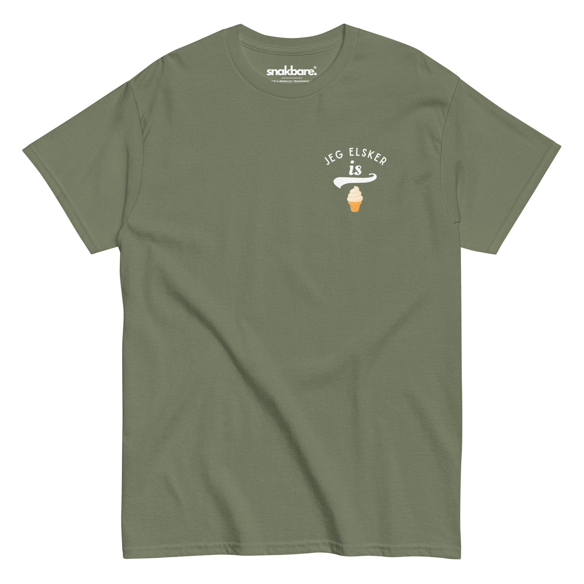 Jeg elsker is – Unisex T-shirt med diskret brystprint - Billede 4