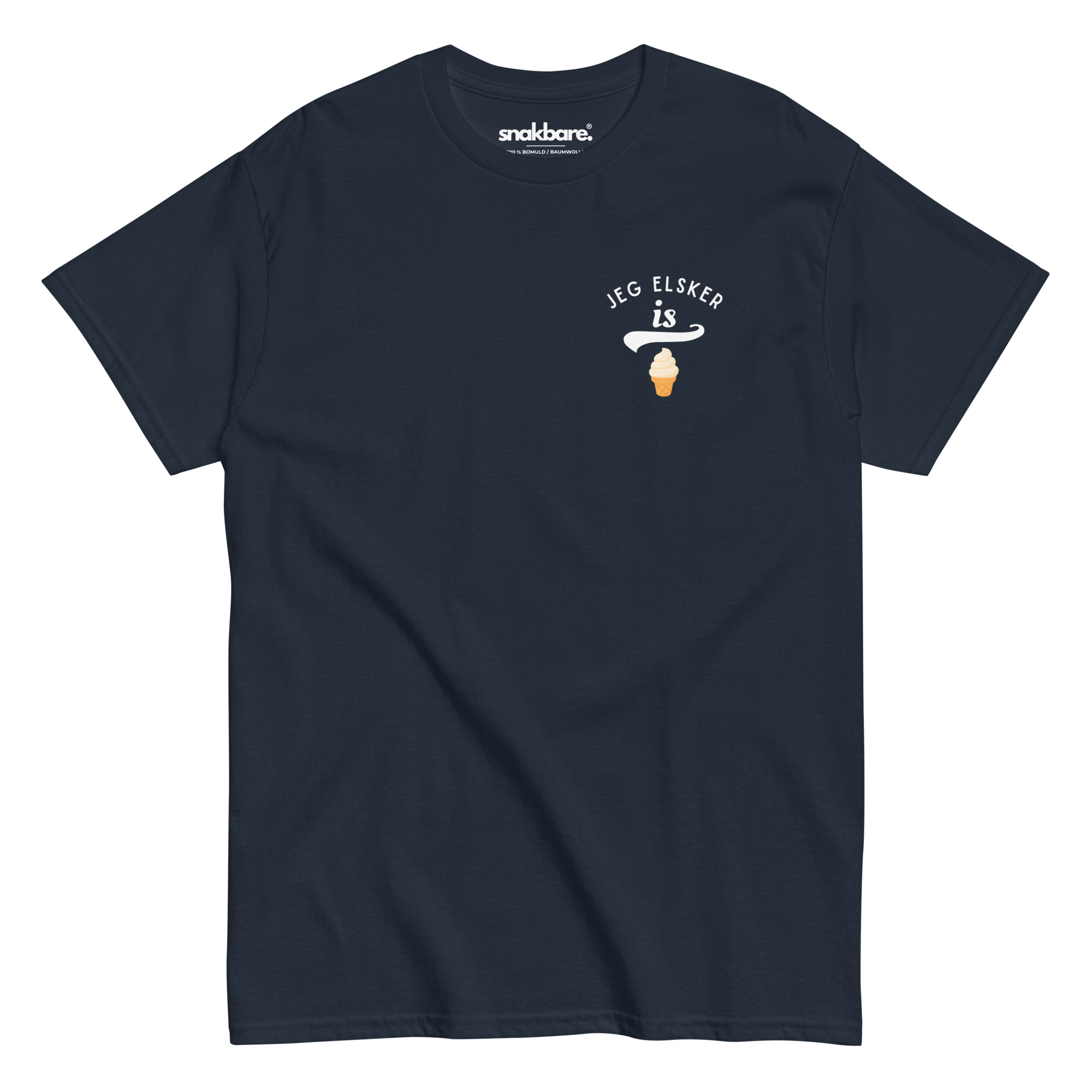 Jeg elsker is – Unisex T-shirt med diskret brystprint - Billede 3